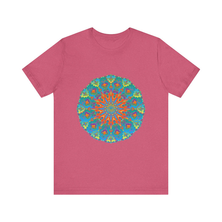 Vibrant and intricate rainbow mandala tee, featuring a colorful and detailed design