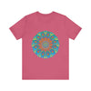 Vibrant and intricate rainbow mandala tee, featuring a colorful and detailed design