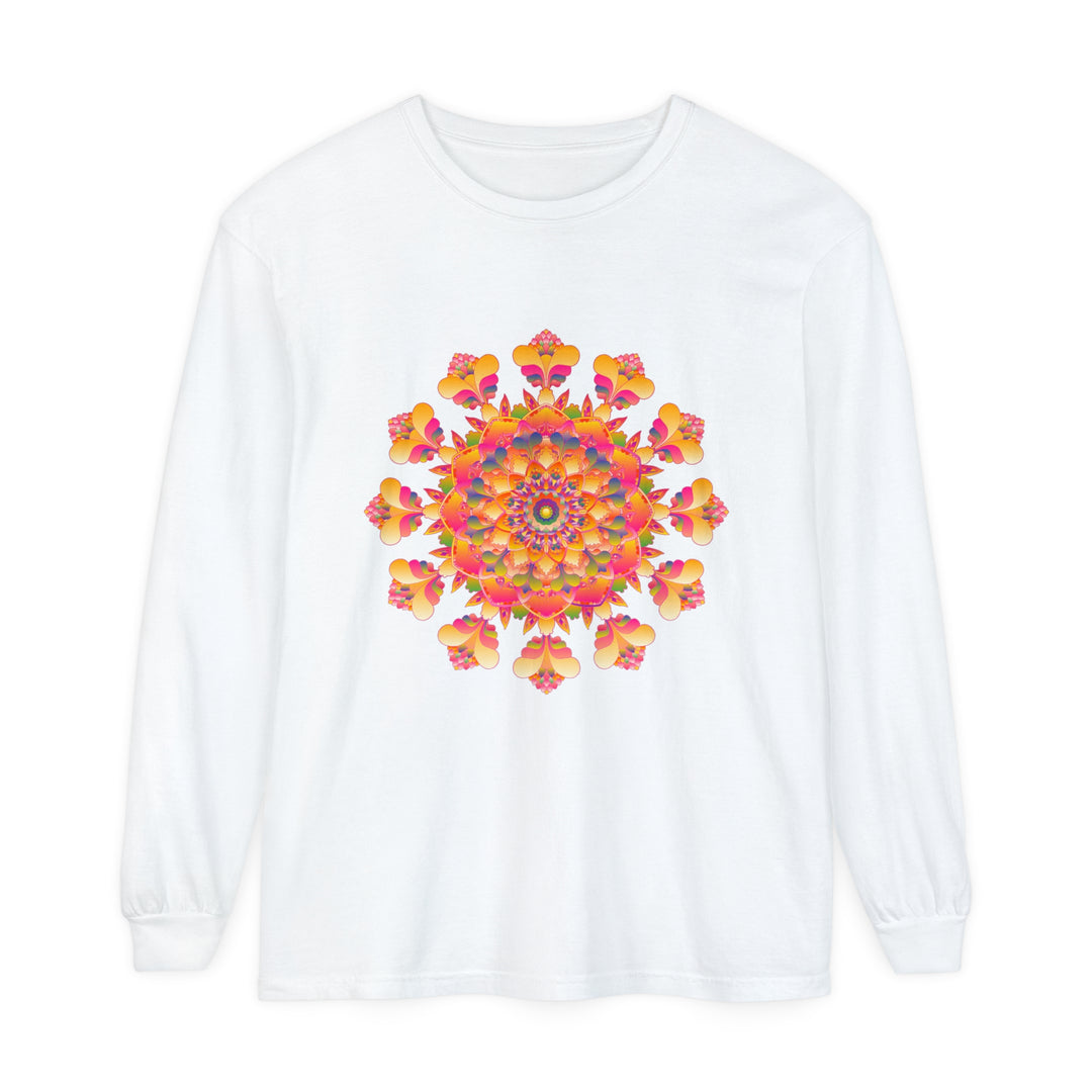 Vibrant Mandala Long Sleeve T-Shirt - Unisex in bright colors, detailed design, and comfortable fit for all 