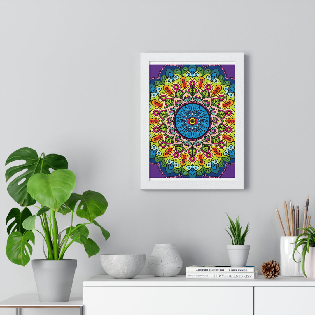 Beautiful mandala art hand-drawn poster in vertical frame, perfect for mindfulness and yoga practices