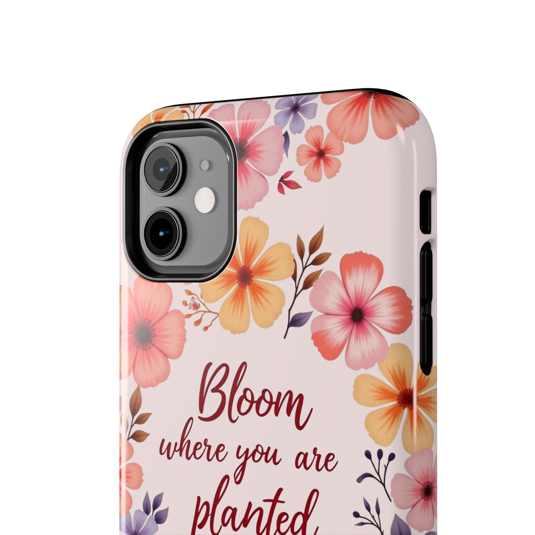 Light pink phone case with flower garland bloom where you are planted design