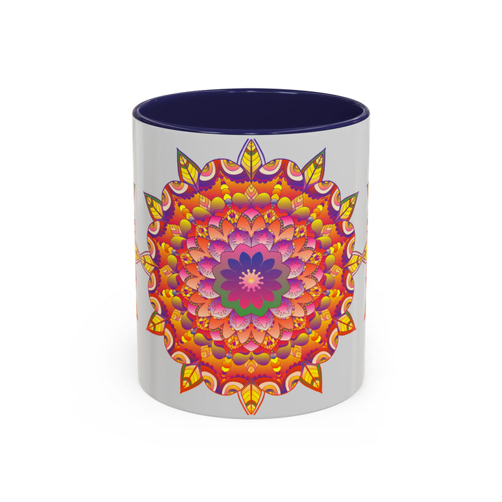 Beautiful mandala art mug with a colorful floral design and intricate details