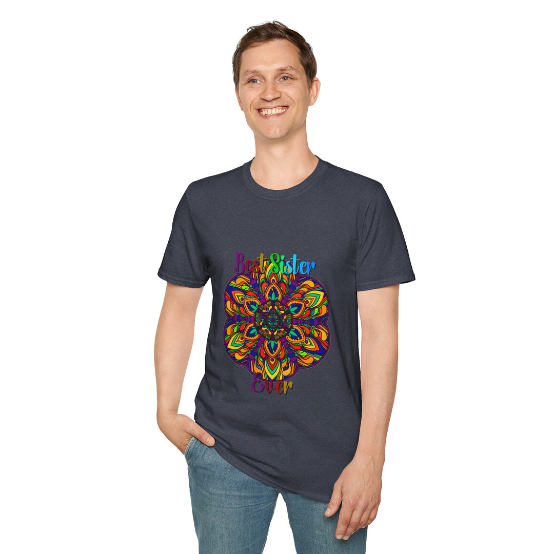 Colorful hand-drawn mandala art gift for sister unisex softstyle t-shirt