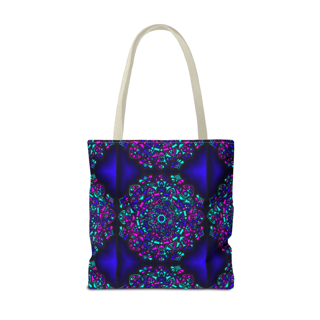 Kaleidoscope Mandala Tote Bag — Vibrant Neon Floral Pattern
