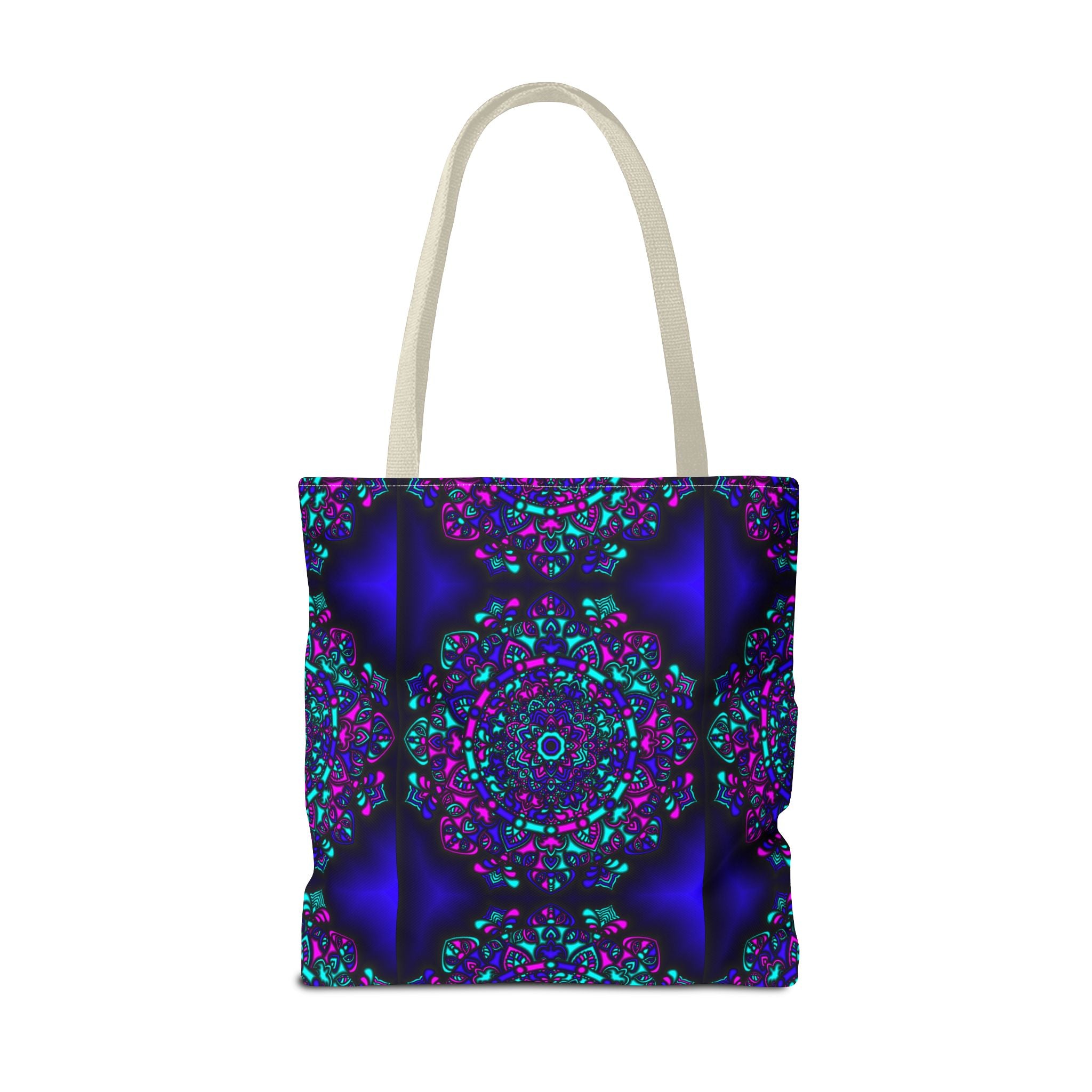 Kaleidoscope Mandala Tote Bag — Vibrant Neon Floral Pattern
