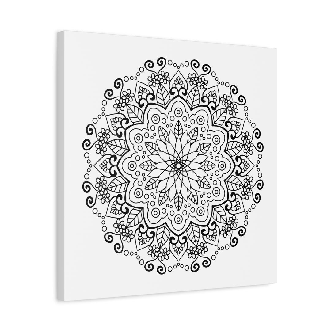 Handmade Mandala Art - Black & White Wall Art on Matte Canvas, Stretched, 125 - intricate design with intricate details