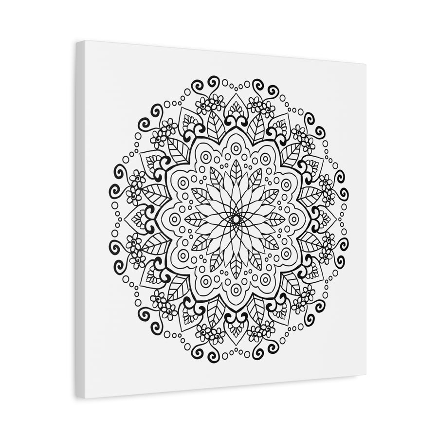 Handmade Mandala Art - Black & White Wall Art on Matte Canvas, Stretched, 125 - intricate design with intricate details