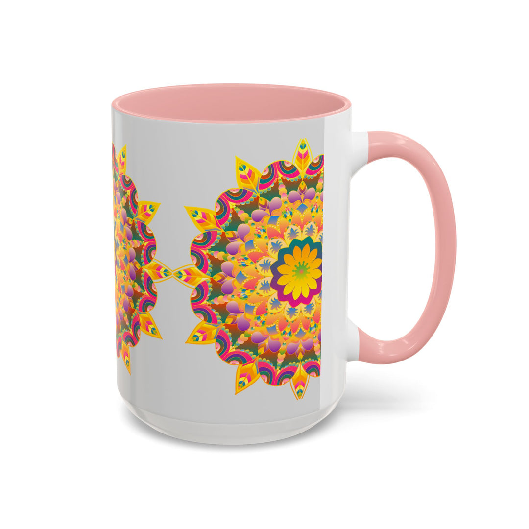 Colorful ceramic mug with intricate mandala and vibrant floral design