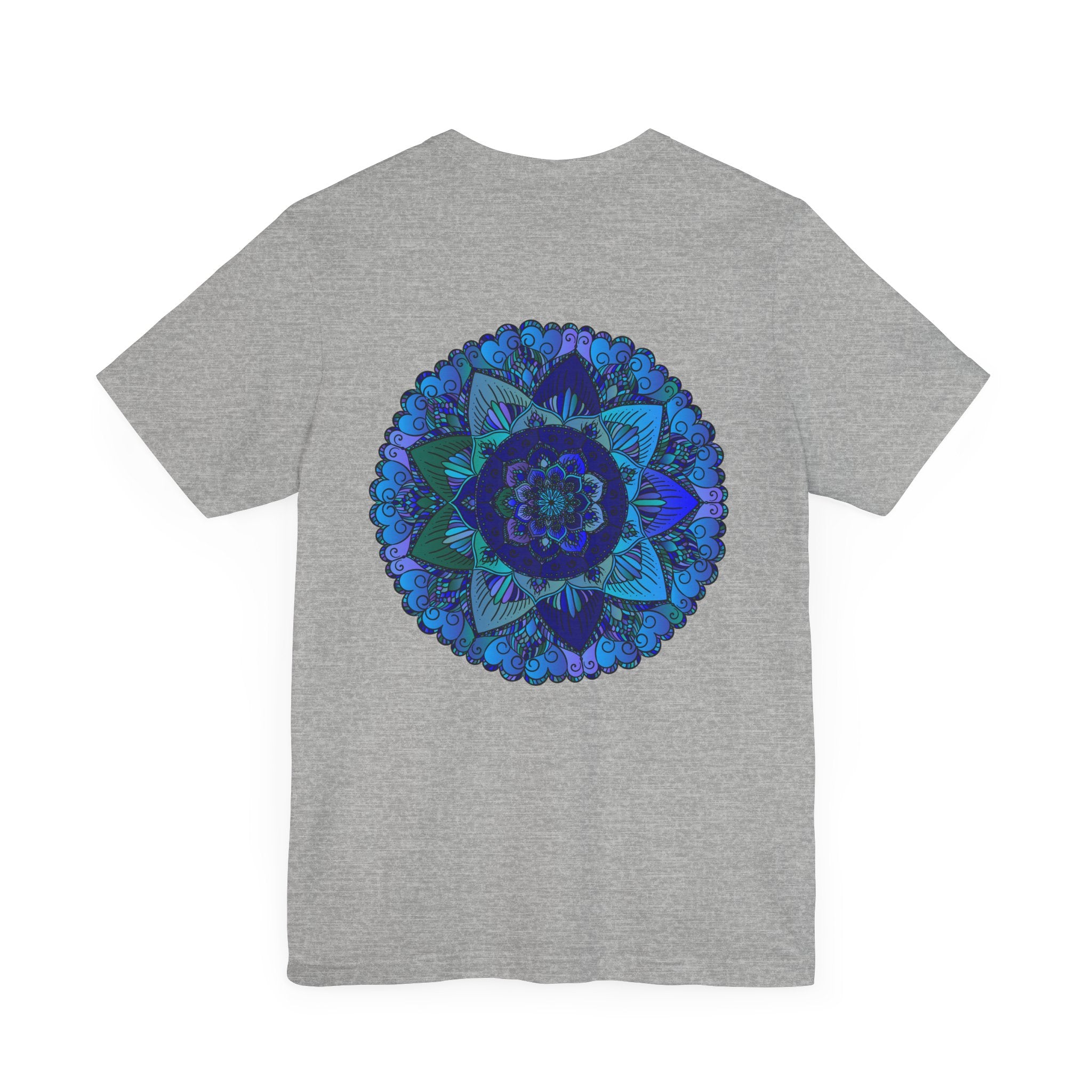 Beautiful blue mandala t-shirt featuring intricate spiritual design for peace and harmony, perfect for embracing inner tranquility and mindfulness