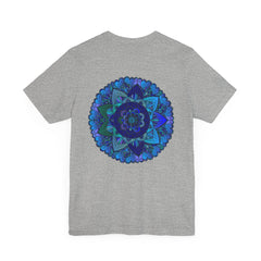 Beautiful blue mandala t-shirt featuring intricate spiritual design for peace and harmony, perfect for embracing inner tranquility and mindfulness
