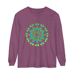 Colorful tie dye long sleeve t-shirt with intricate mandala design