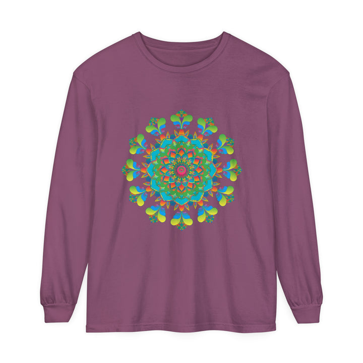 Colorful tie dye long sleeve t-shirt with intricate mandala design