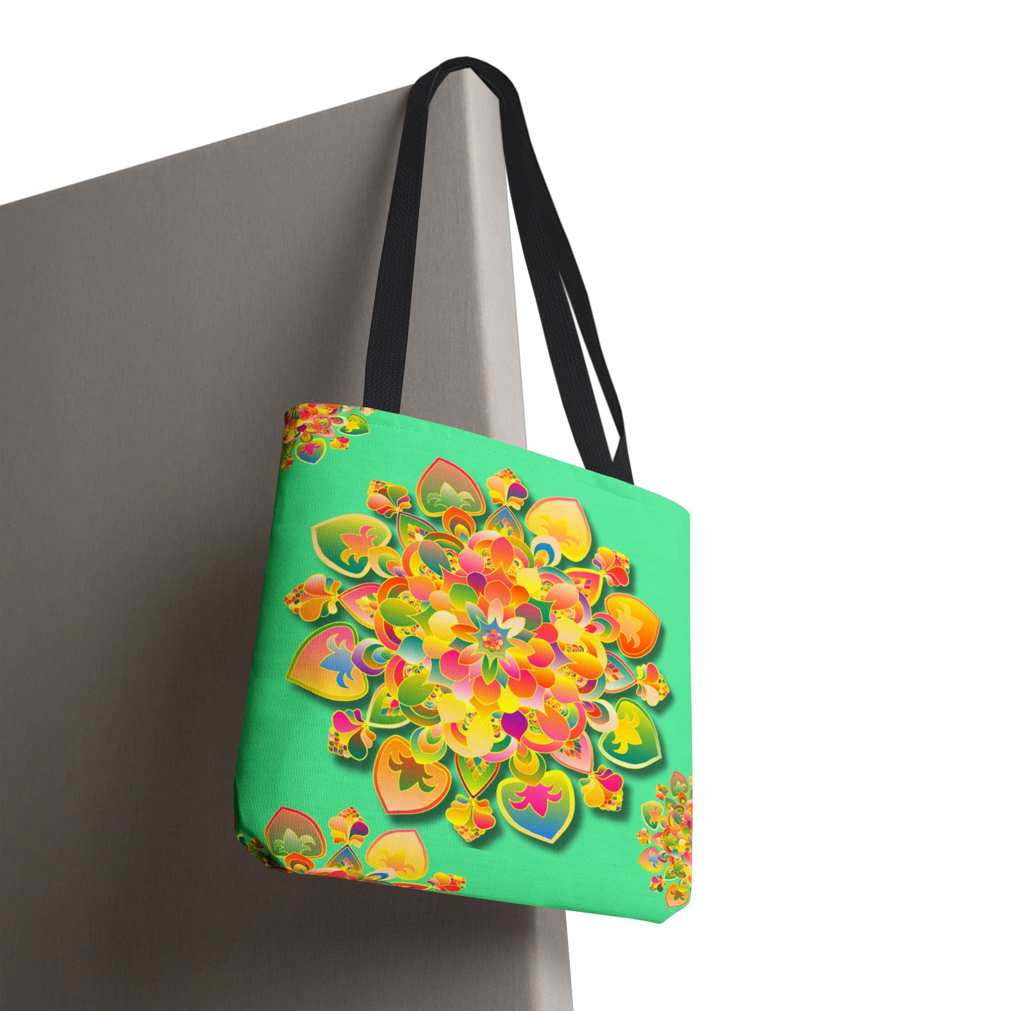 Floral Mandala Tote Bag — Bright Tropical Green All-Over Print