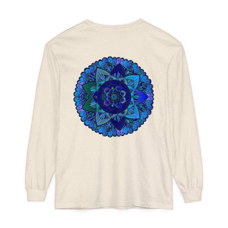Dark blue and green mandala long sleeve t-shirt with intricate design