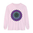 Intricate mandala design in vibrant colors on a unisex long sleeve t-shirt