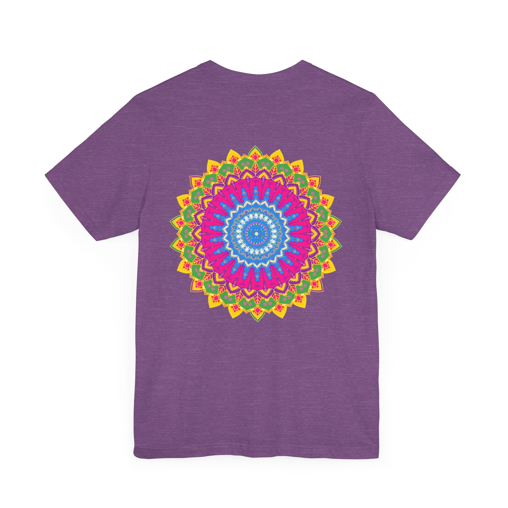 A vibrant mandala t-shirt featuring intricate spiritual designs for inner peace and tranquility