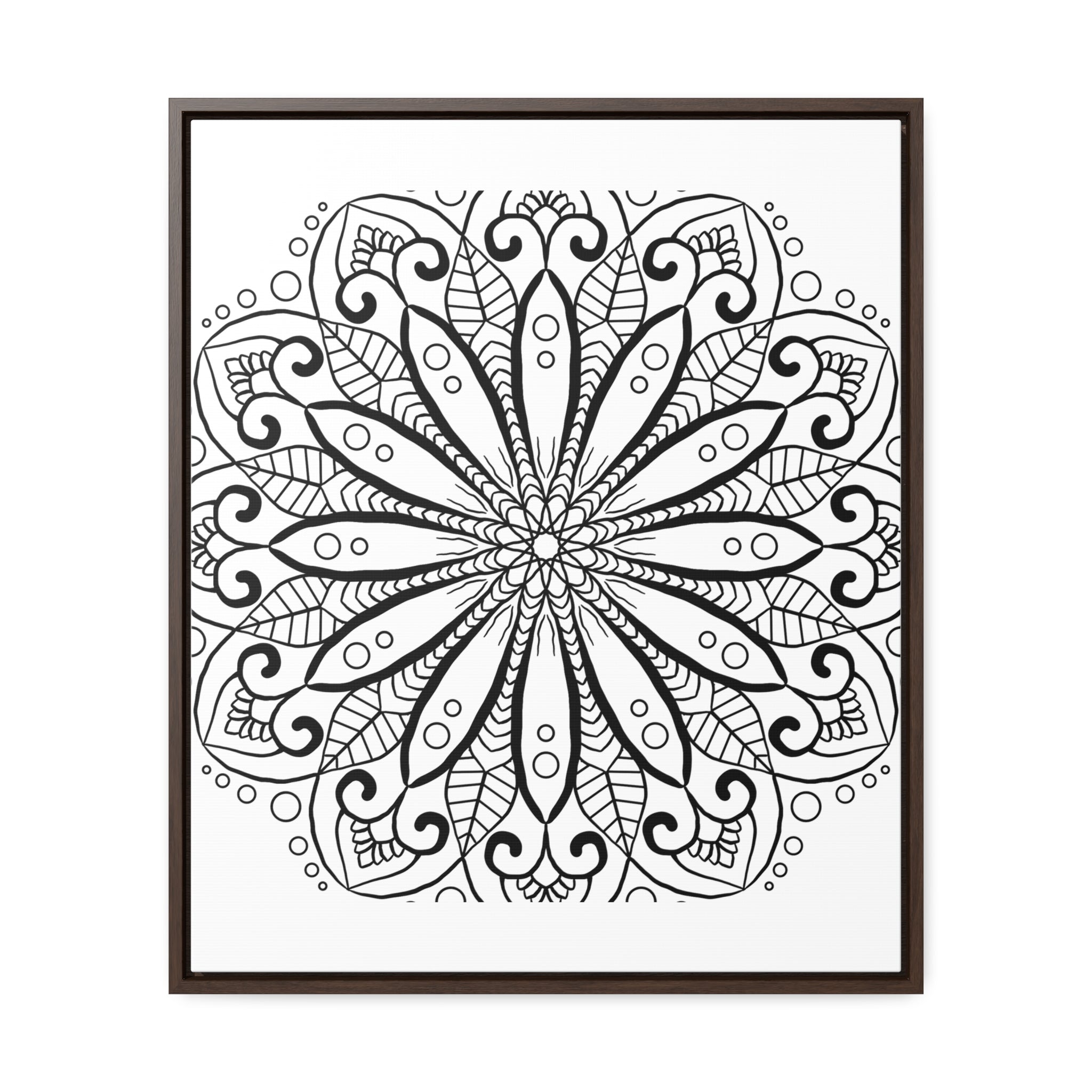 Handmade black and white mandala art on gallery canvas wraps