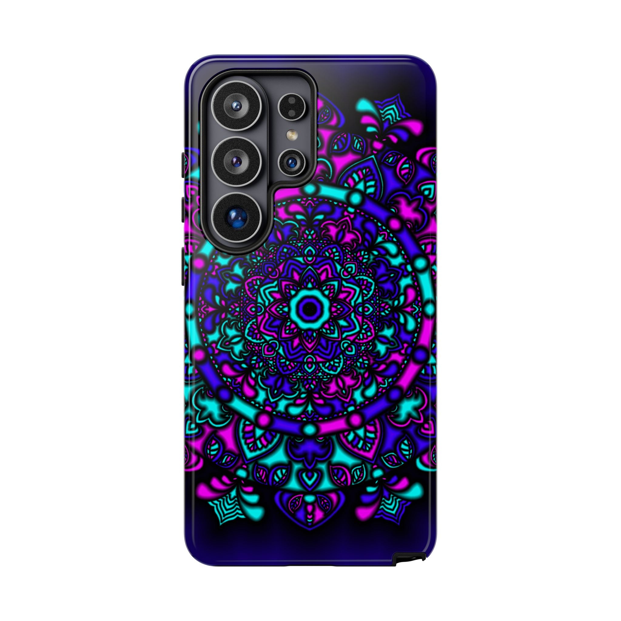 Mandala Neon Phone Case — Purple & Teal Protective Tough Case