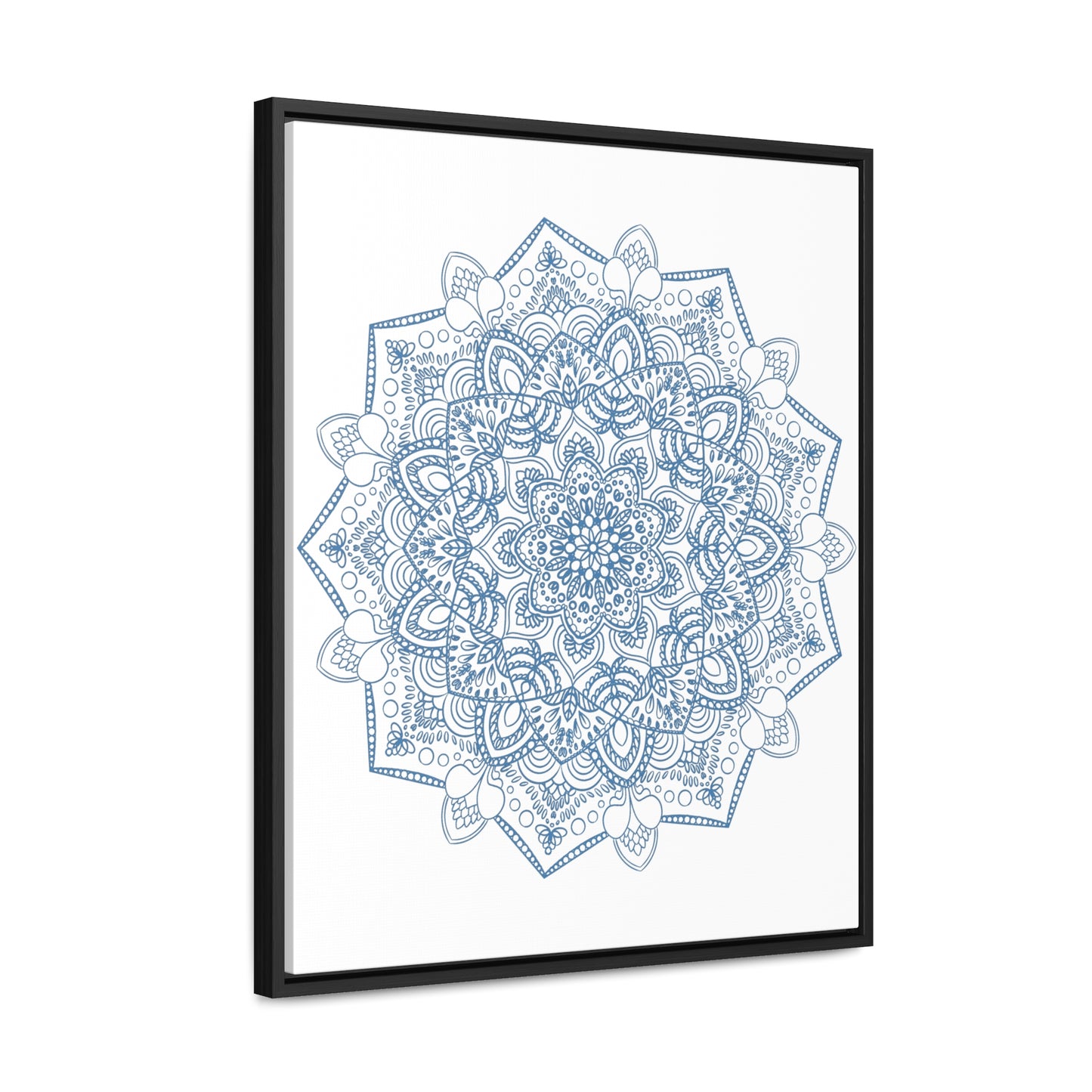 Vertical steel blue mandala handmade art gallery canvas wrap on wall