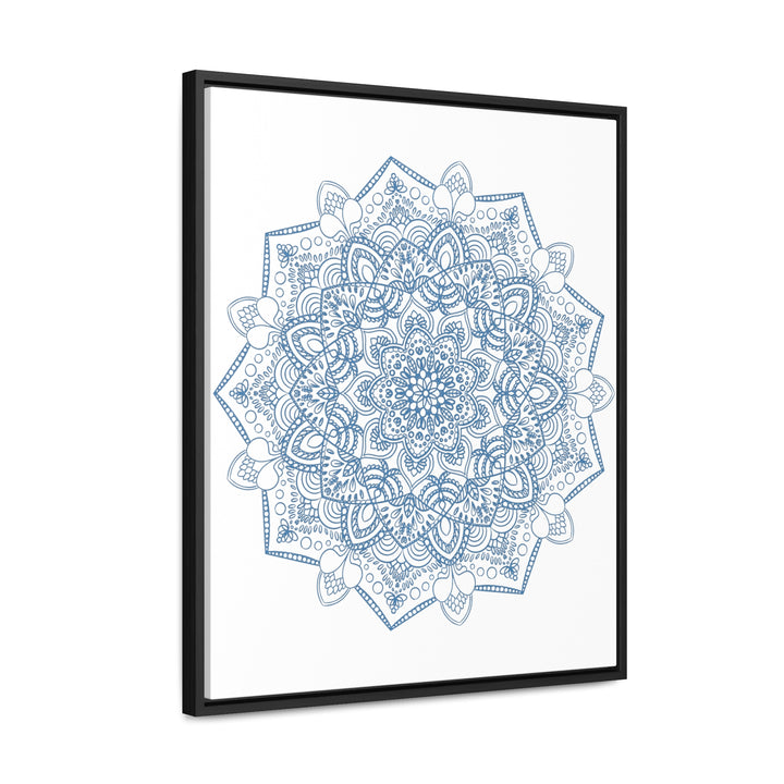 Vertical steel blue mandala handmade art gallery canvas wrap on wall