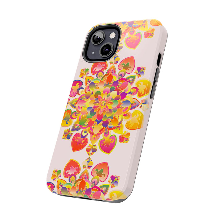 Colorful hand drawn mandala art phone case with intricate geometric patterns