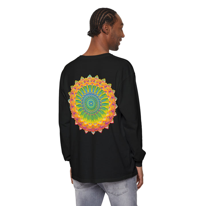 Intricate Mandala Unisex Long Sleeve T-Shirt featuring a beautifully detailed mandala design in vibrant colors