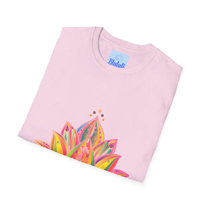 Lotus Mandala Unisex T-Shirt featuring a hand-drawn unique design by Blululi