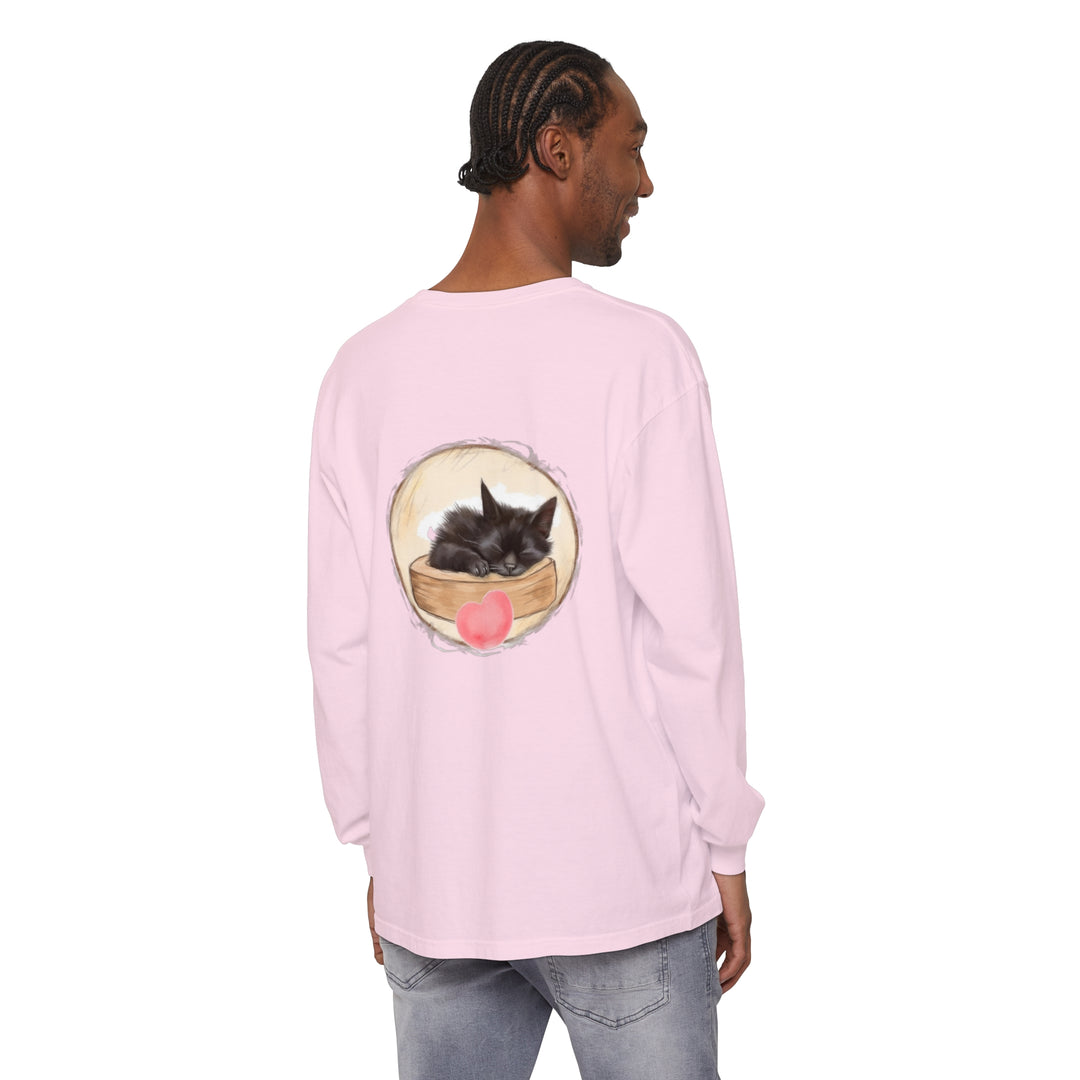 A cozy unisex t-shirt featuring an adorable sleeping kitten design perfect for bedtime