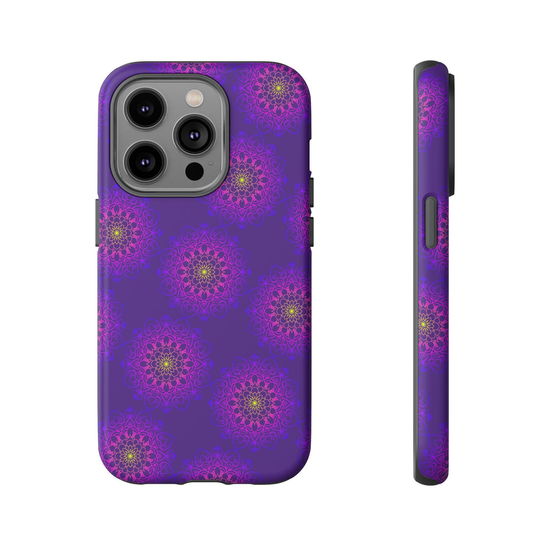 Intricate Purple Floral iPhone Case with Bold Mandala Design