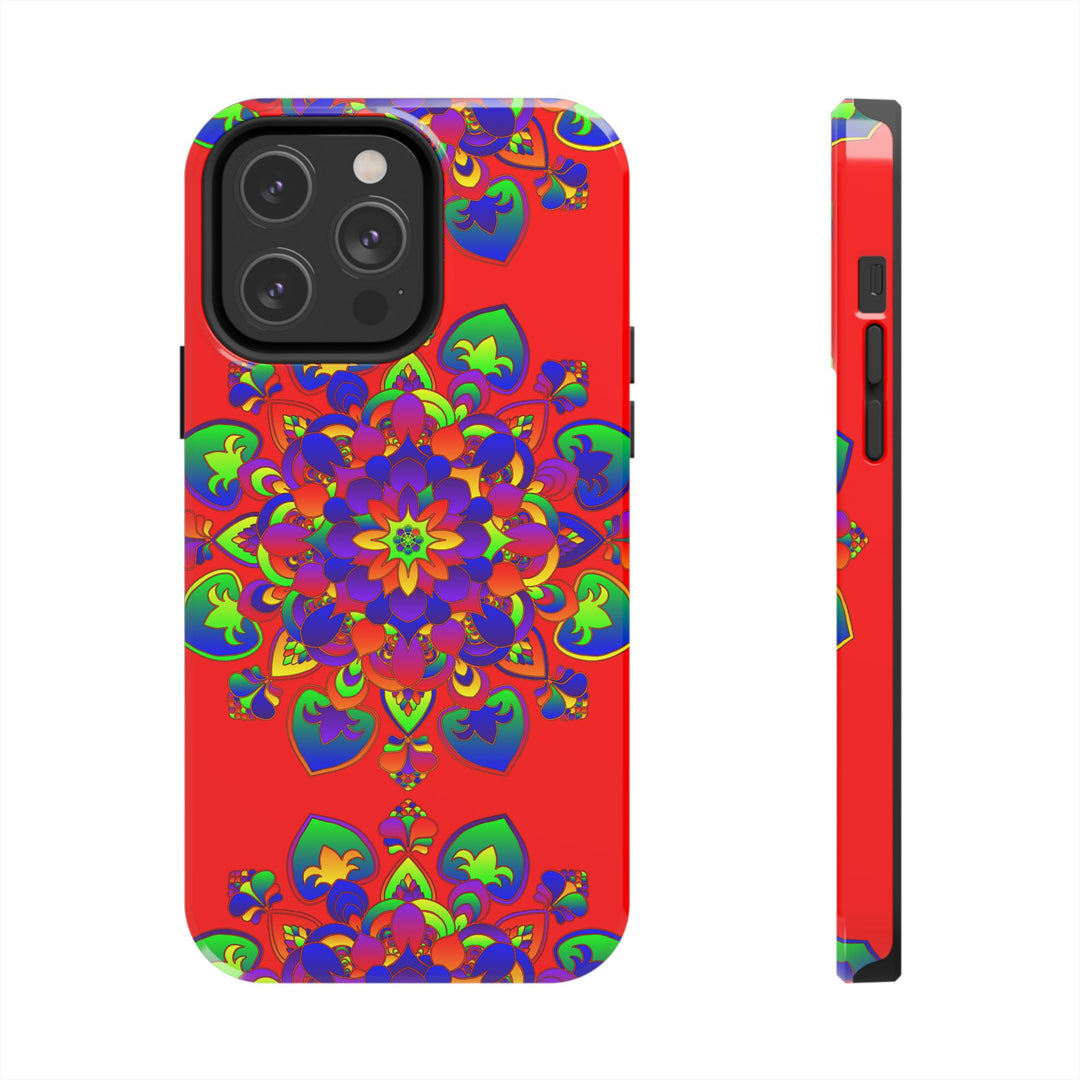 Hand drawn intricate red mandala art phone case for stylish protection