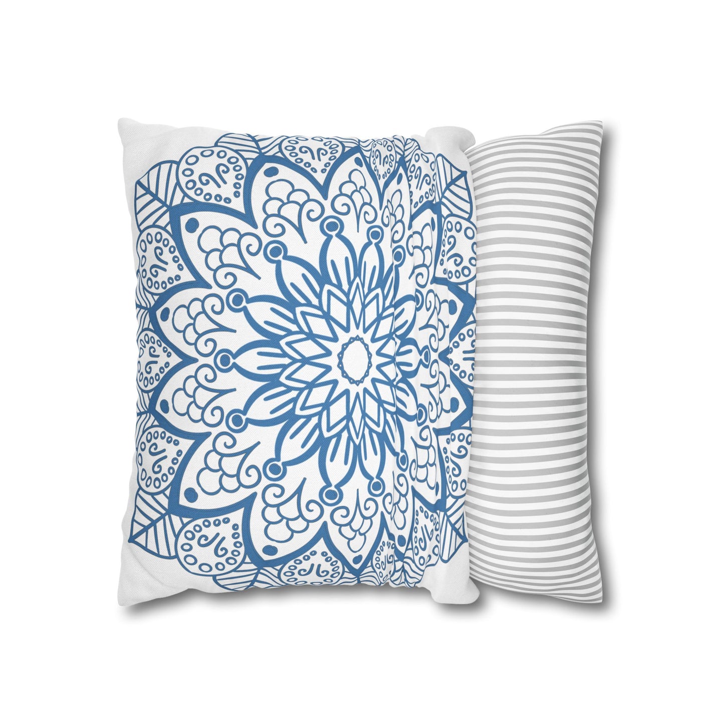 Beautiful hand-drawn mandala art on spun polyester square pillowcase