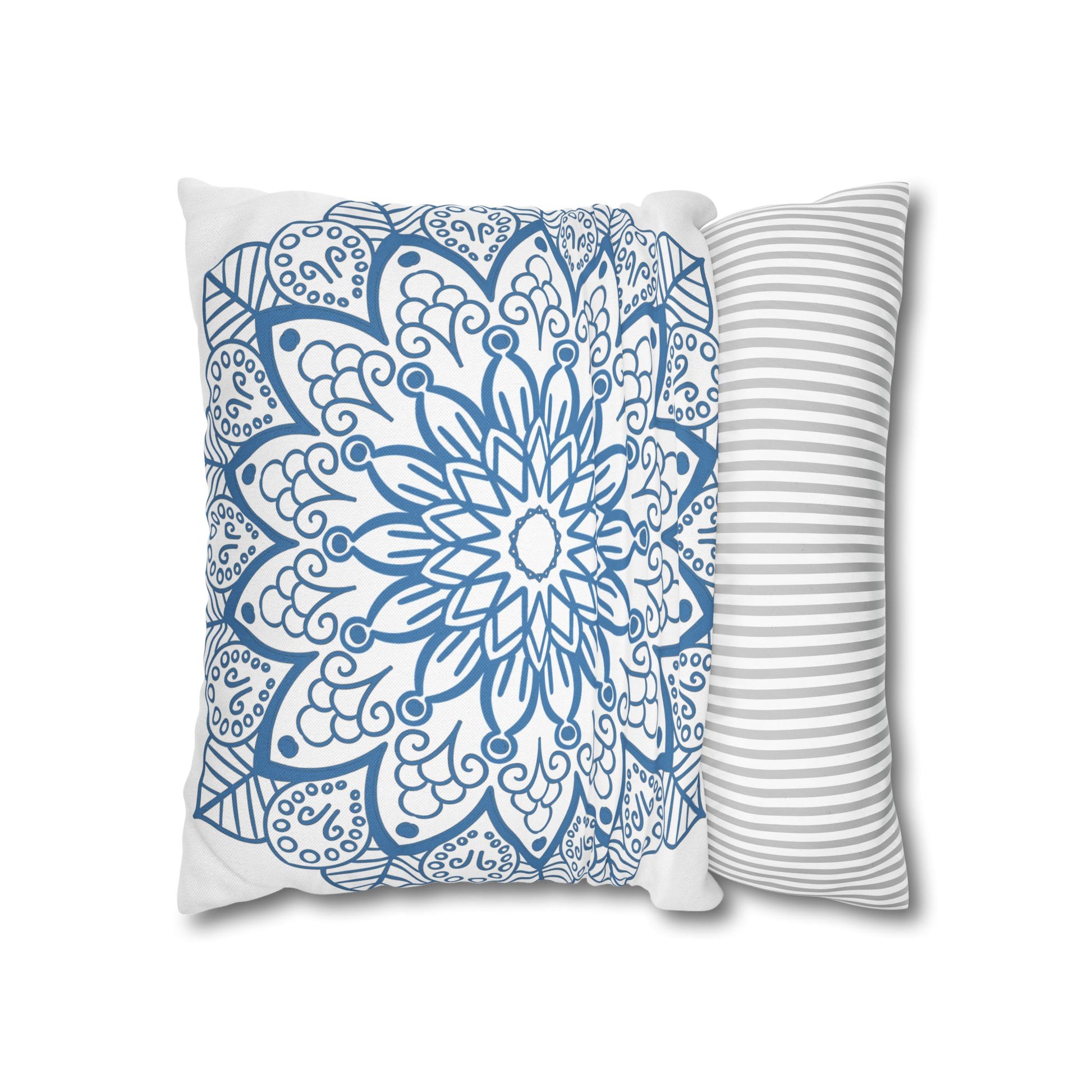 Beautiful hand-drawn mandala art on spun polyester square pillowcase