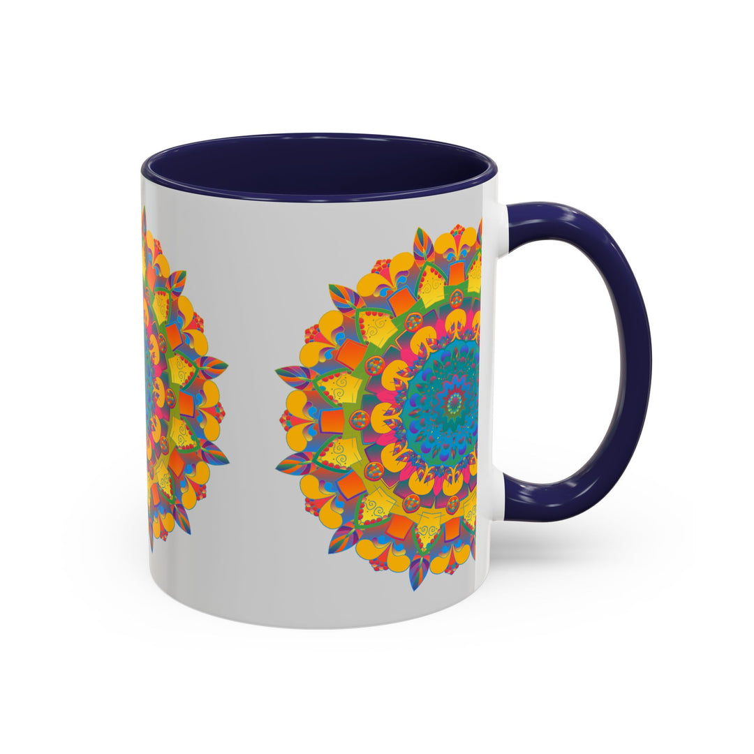 Beautiful ceramic mug featuring a colorful floral mandala design