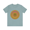 A vibrant and colorful mandala tee with spiritual art design