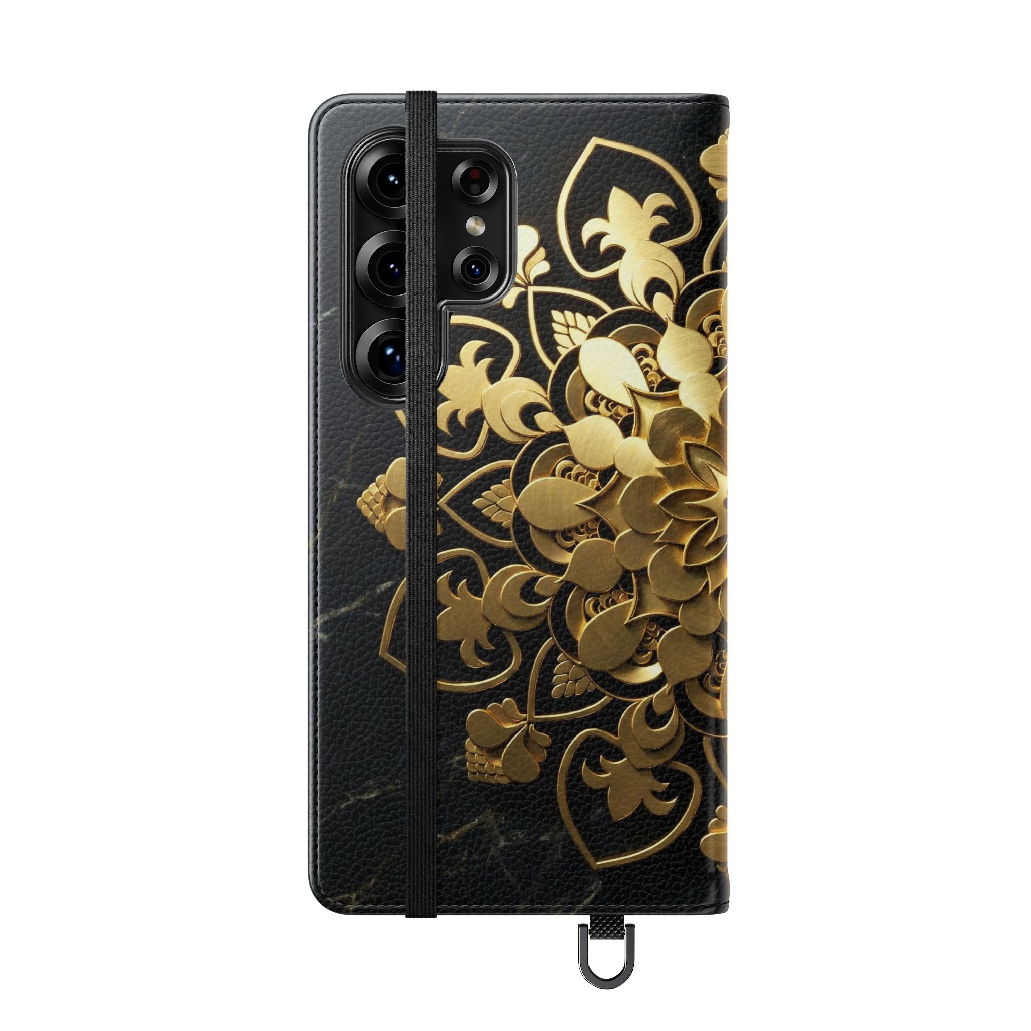 Gold Mandala Flip Phone Case – Luxury Floral Wallet Cover