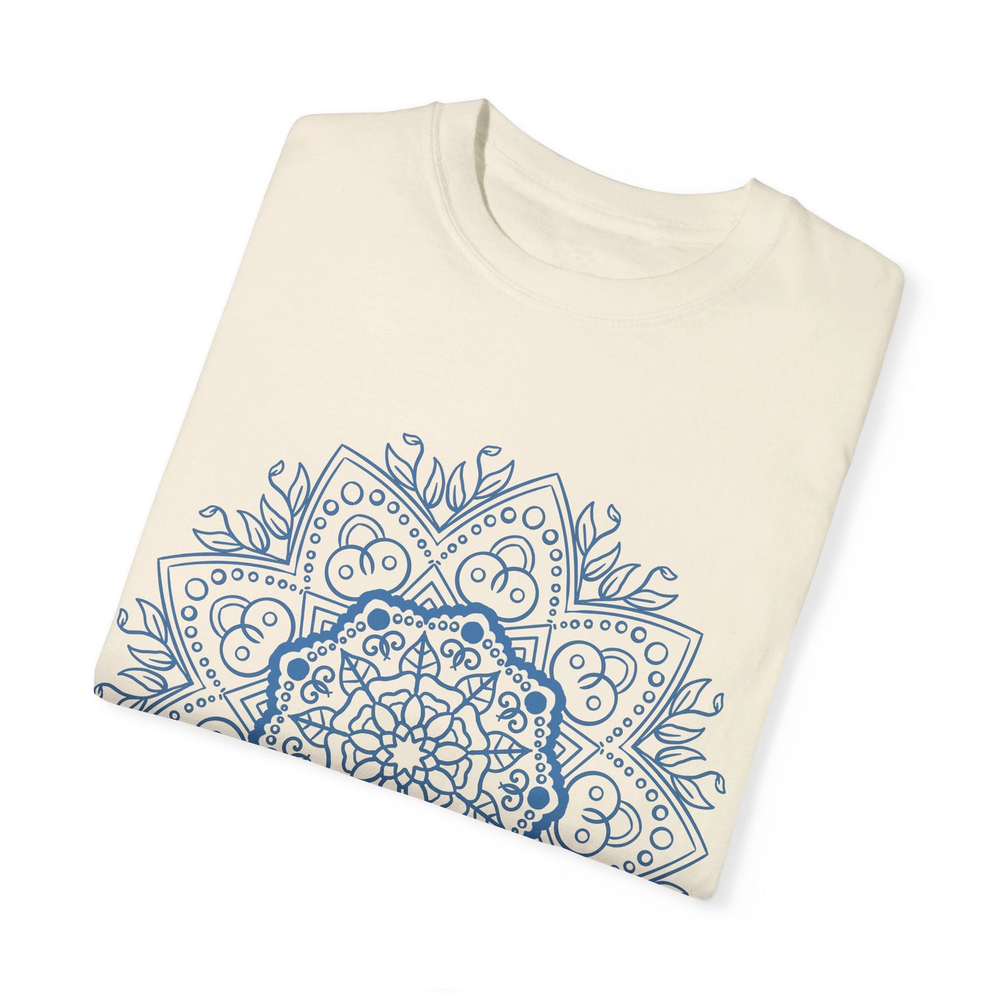 Handmade unisex t-shirt with a unique mandala design, created by hand and garment-dyed for a one-of-a-kind look and feel