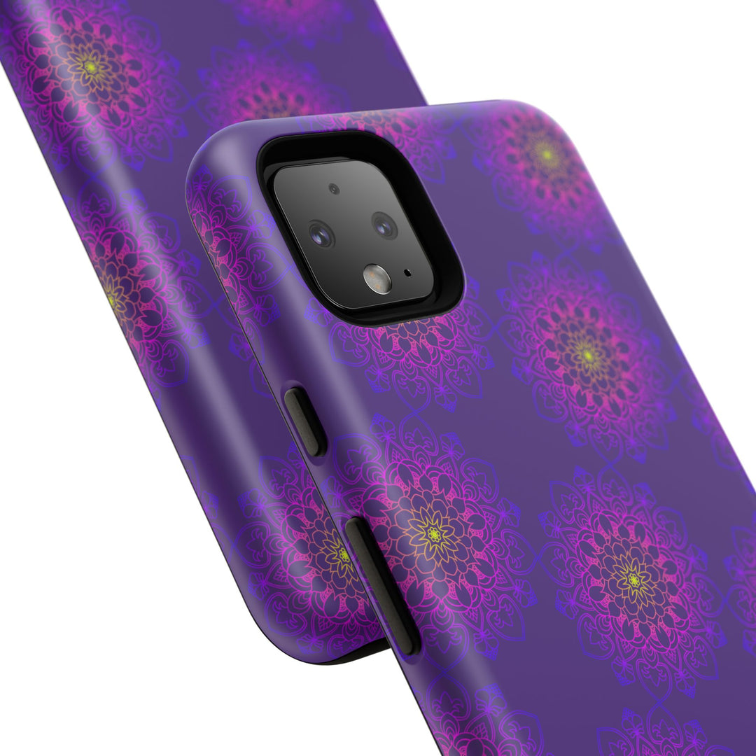 Intricate Purple Floral iPhone Case with Bold Mandala Design