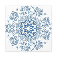 Handmade Mandala Art featuring a beautiful Steel Blue design on Matte Canvas, Stretched to 125 inches, perfect for adding a unique touch to any wall decor