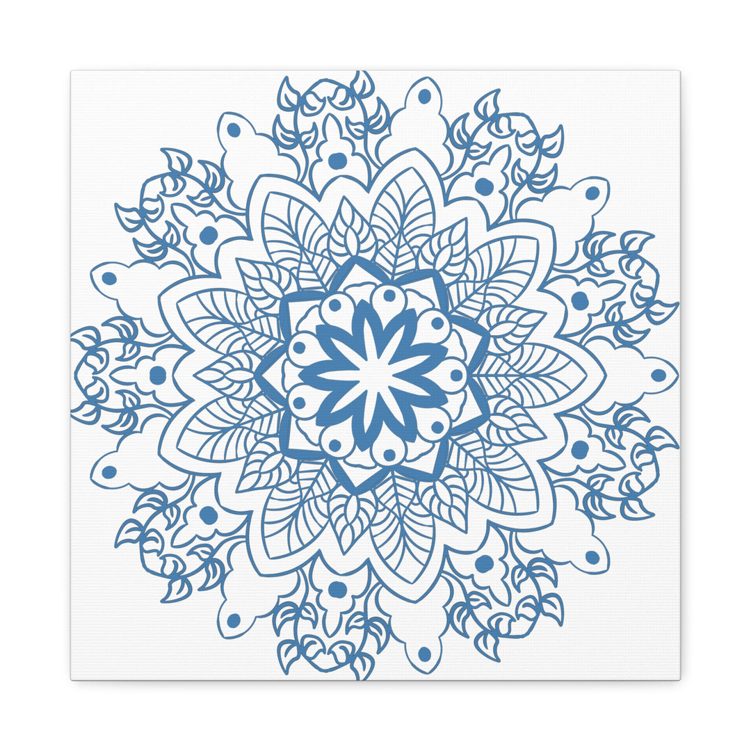 Handmade Mandala Art featuring a beautiful Steel Blue design on Matte Canvas, Stretched to 125 inches, perfect for adding a unique touch to any wall decor