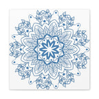 Handmade Mandala Art featuring a beautiful Steel Blue design on Matte Canvas, Stretched to 125 inches, perfect for adding a unique touch to any wall decor