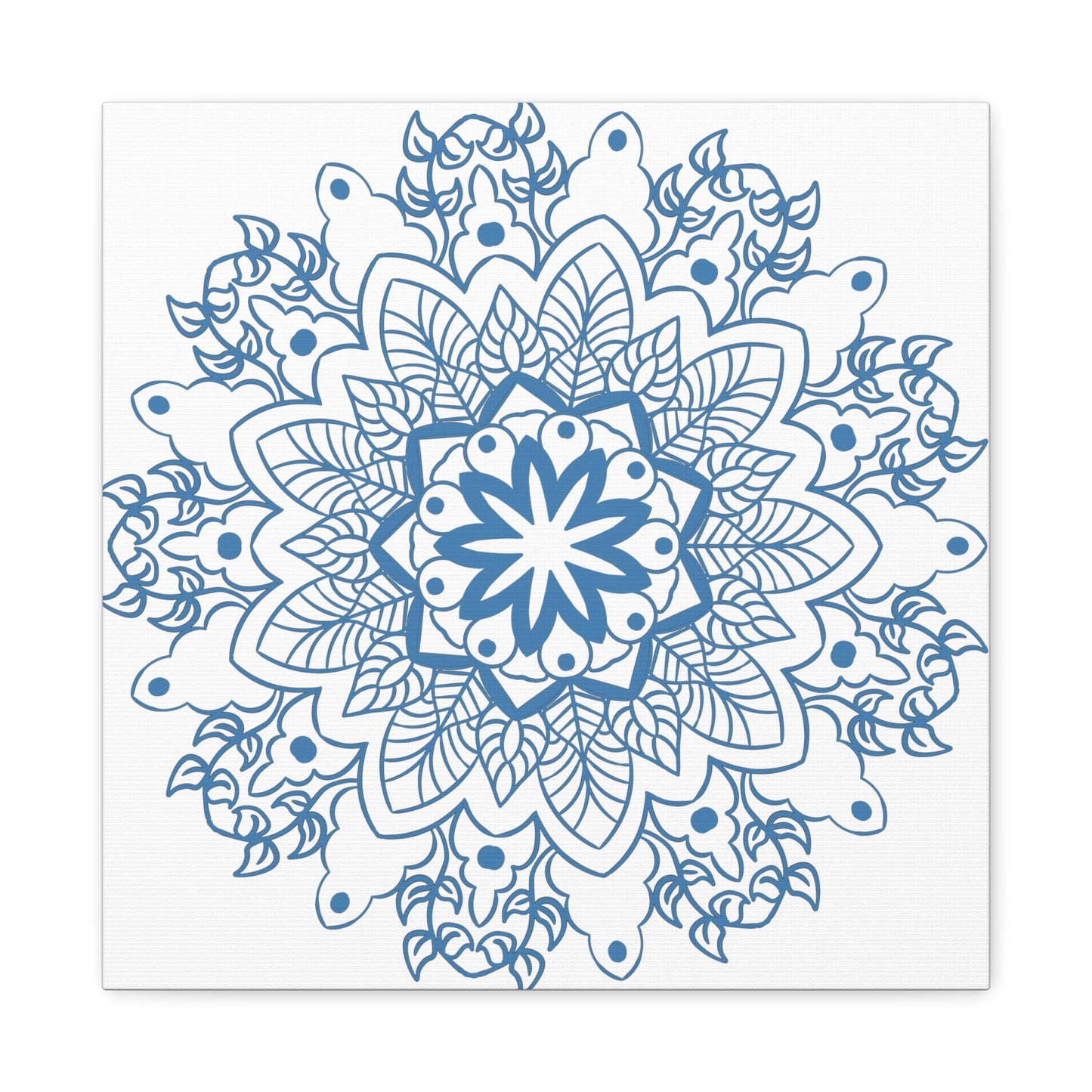 Handmade Mandala Art featuring a beautiful Steel Blue design on Matte Canvas, Stretched to 125 inches, perfect for adding a unique touch to any wall decor