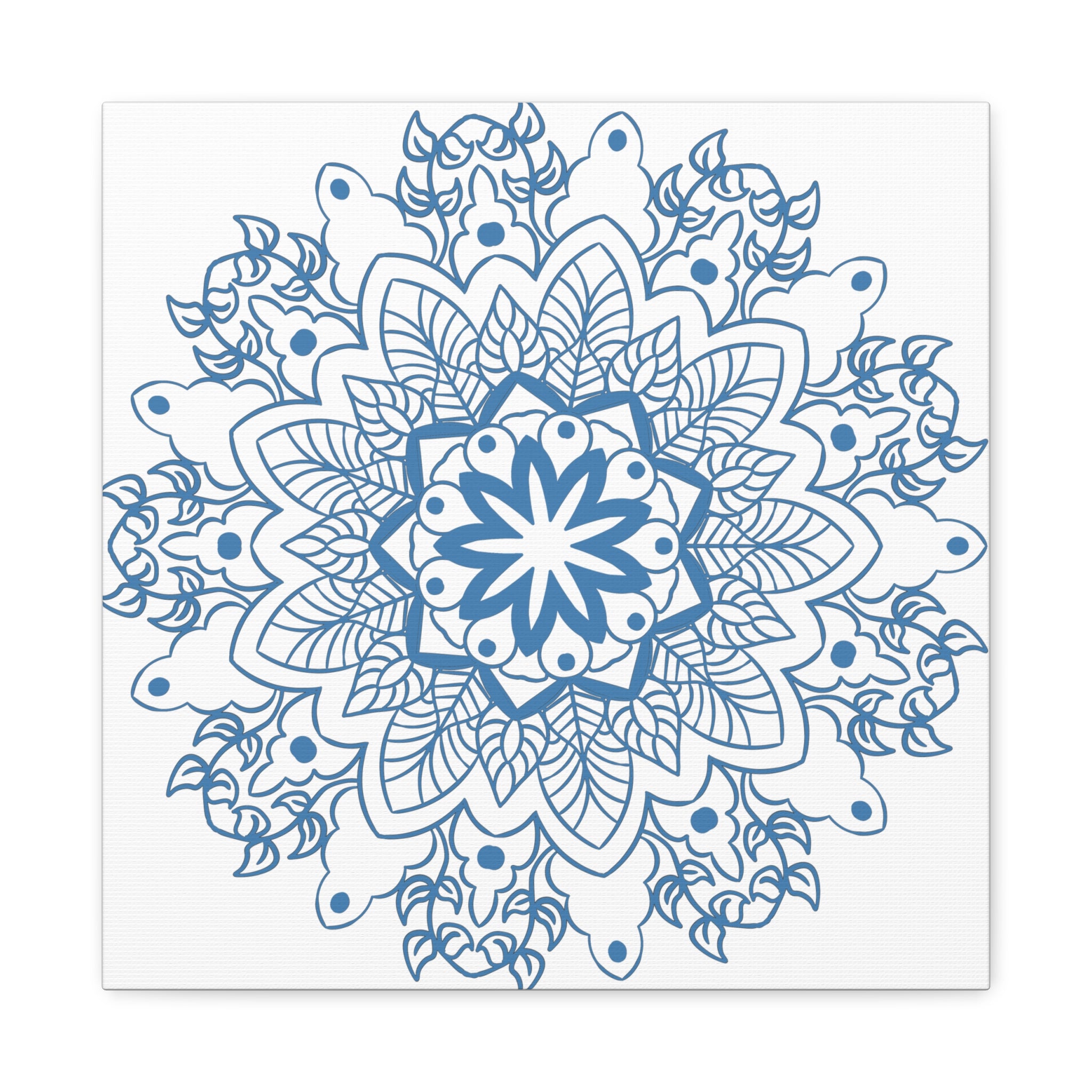 Handmade Mandala Art featuring a beautiful Steel Blue design on Matte Canvas, Stretched to 125 inches, perfect for adding a unique touch to any wall decor