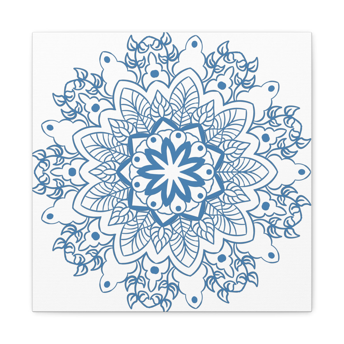 Handmade Mandala Art featuring a beautiful Steel Blue design on Matte Canvas, Stretched to 125 inches, perfect for adding a unique touch to any wall decor