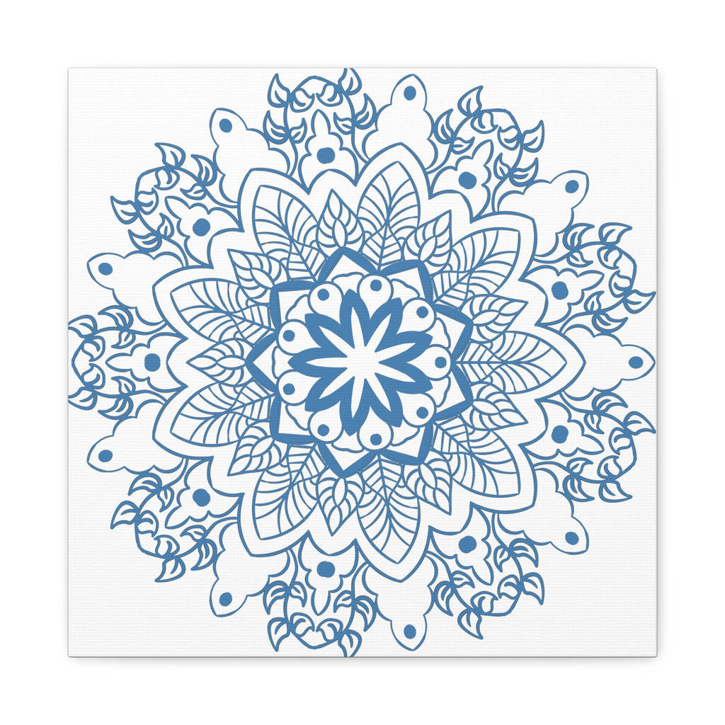 Handmade Mandala Art featuring a beautiful Steel Blue design on Matte Canvas, Stretched to 125 inches, perfect for adding a unique touch to any wall decor