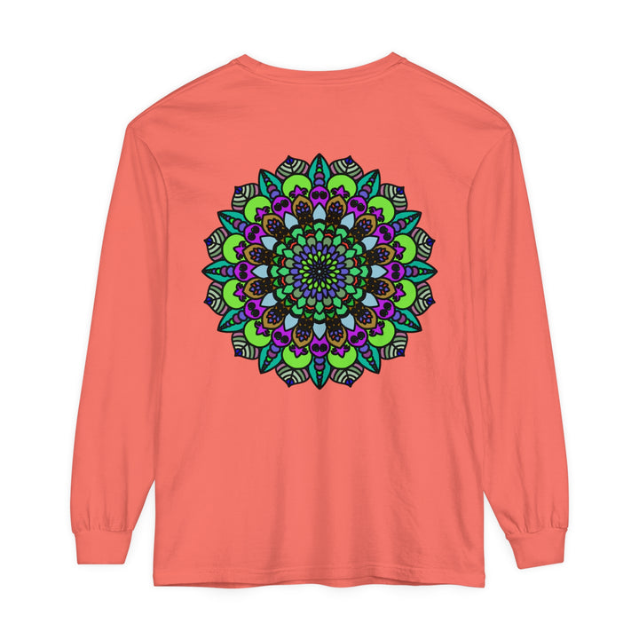 Colorful psychedelic mandala design long sleeve unisex t-shirt for trendy fashion