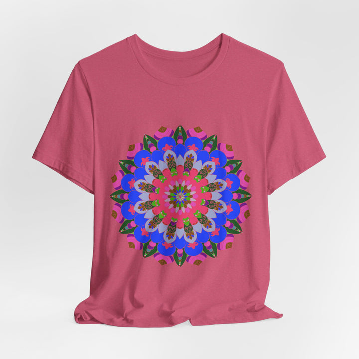 A vibrant and intricate mandala geometric design graphic t-shirt in assorted colors