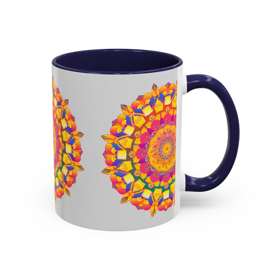 Mandala Art Mug with Grey Background and Vibrant Colors