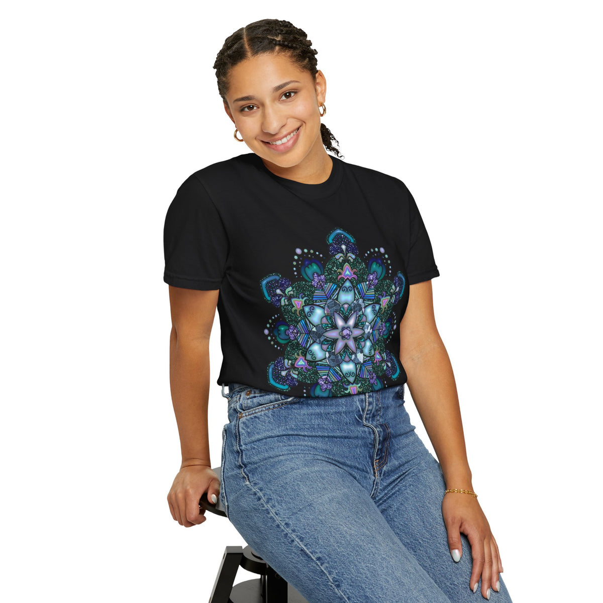 Mandala T-Shirt – Blue Purple Boho Geometric Floral Design