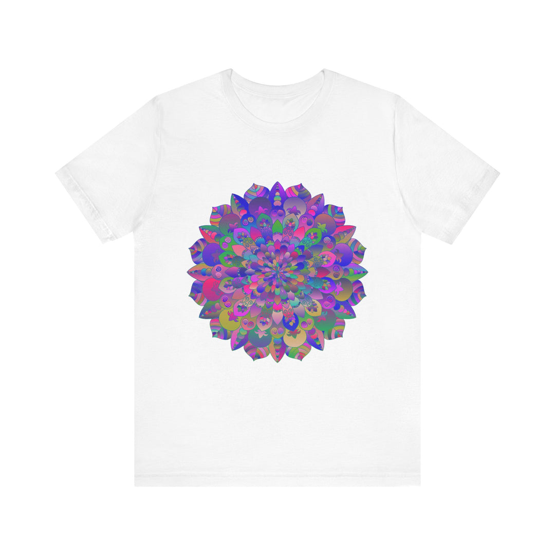 Colorful mandala t-shirt featuring intricate spiritual art and vibrant patterns