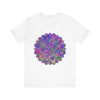 Colorful mandala t-shirt featuring intricate spiritual art and vibrant patterns